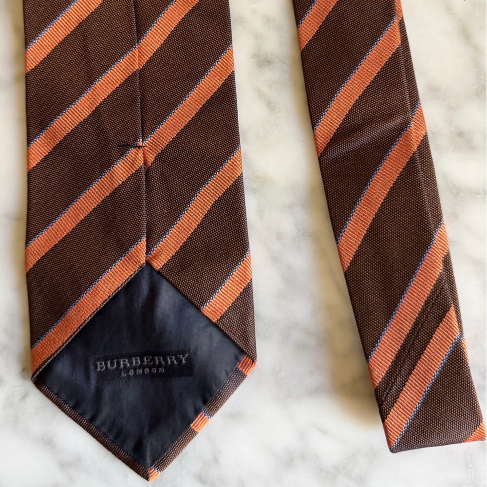 Authentic Burberry Brown & Orange Striped 100% Silk Tie Professional Executive